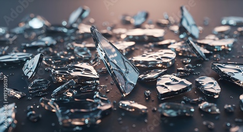 Broken Glass Fragments on Dark Surface - Abstract Background