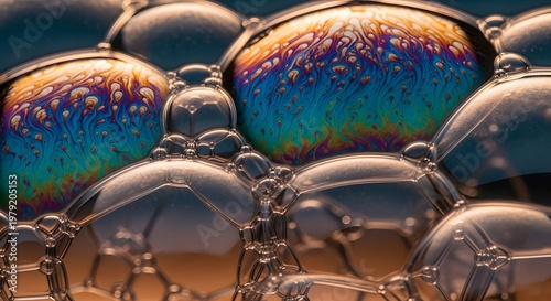 Macro Close-up of Soap Bubbles with Iridescent Colors