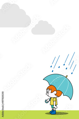傘を持ったこどものフレーム（男の子）（ベクター）