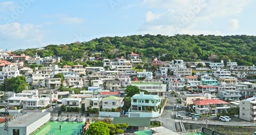 Vew from inside the car, a view of Japanese city