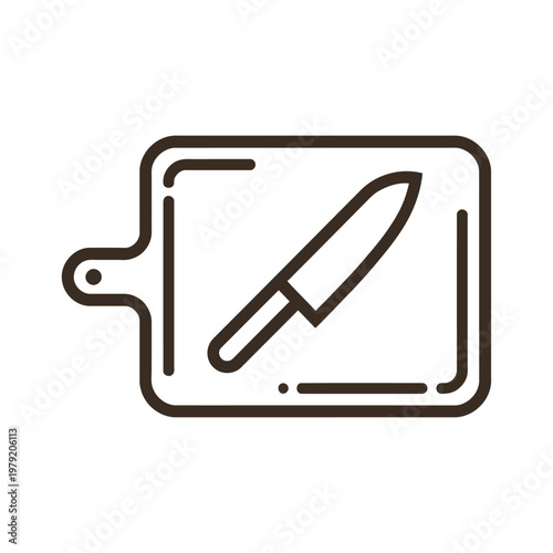 Kitchen Cutting Essentials: A minimalist depiction of a knife elegantly placed upon a chopping board, a staple in any culinary workspace.
