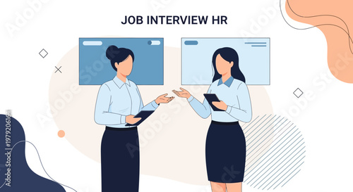 Two women in a job interview, one HR, the other candidate, online meeting