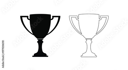 Two trophy illustrations one solid black and one white outline