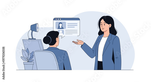 Online job interview: two women discussing careers via video call