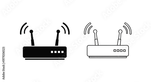 Wireless router icons in black and white depicting network connectivity