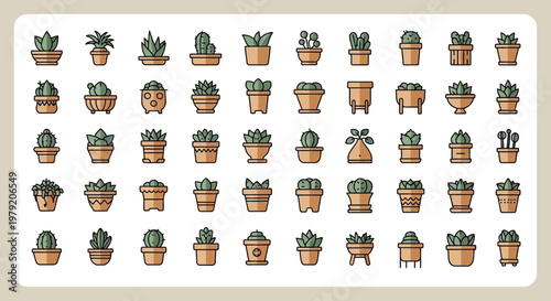 Collection of Potted Succulent Plants Icon Set