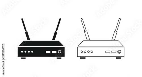 Two wireless router icons one filled and one outlined in black and white