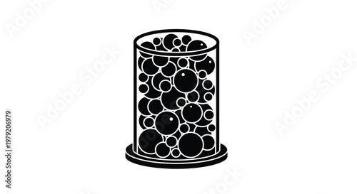 A simple black and white illustration of bubbles in a cylindrical container