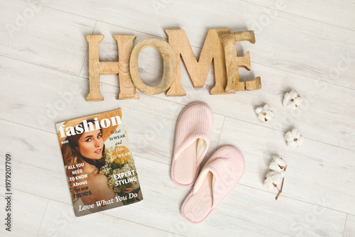 Soft slippers with word HOM...