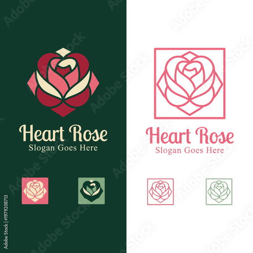 A beautifully crafted logo featuring a stylized rose, symbolizing love, beauty, and elegance with modern geometric forms that attract attention.