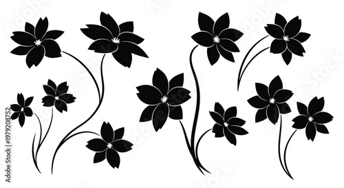 A group of black flowers on long stems