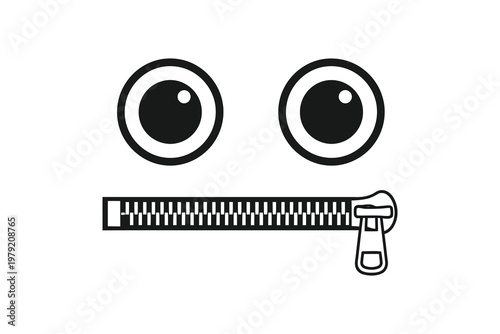 Black and white cartoon eyes with zipper closed over mouth