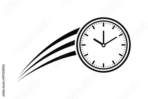 Black and white clock with speed lines fast time motion