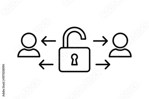 Black and white line of two people with a locked padlock between them