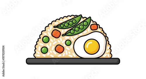 Fried Rice Illustration with Egg and Vegetables