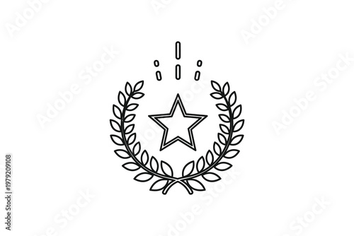 Black and white laurel wreath with a star symbol and three circles above