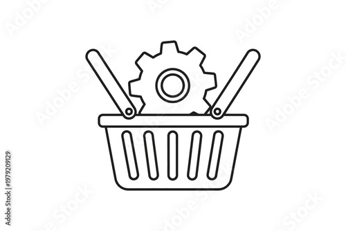 Black and white shopping basket with gear inside cart