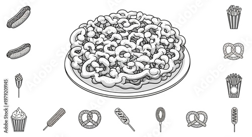 Funnel Cake and Fair Food Icons Set