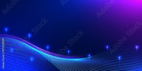 Abstract digital wave background particle. Design for High speed network connection with glowing particle flow financial technology data analysis information systems.