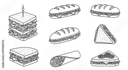 Hand Drawn Sandwich Variety Vector Set