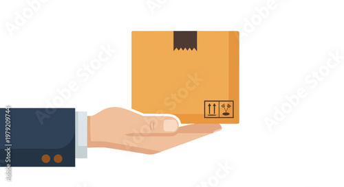 Hand Holding Cardboard Box Package, Delivery Service Concept