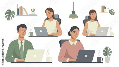 Diverse group of professionals working remotely from their home offices
