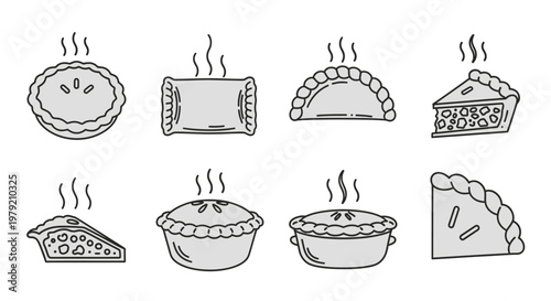 Hot Baked Pies and Pastries Vector Icons