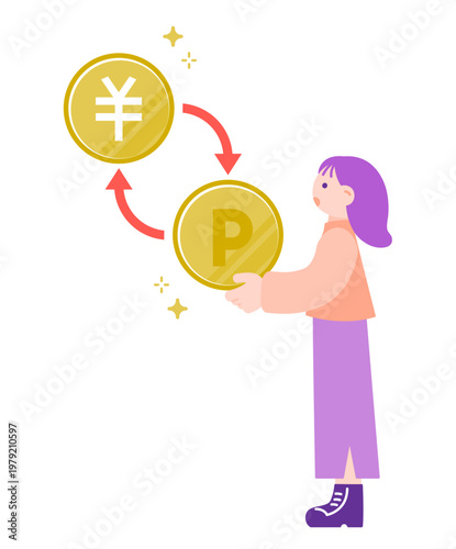 ポイントを日本円に交換して現金化する女性　ポイ活のイメージ