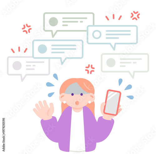 炎上や誹謗中傷のコメントに囲まれて困惑するSNSユーザー