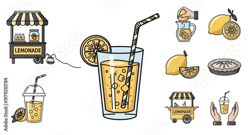 Lemonade Stand and Refreshing Drink Icons - Summer Refreshment Collection