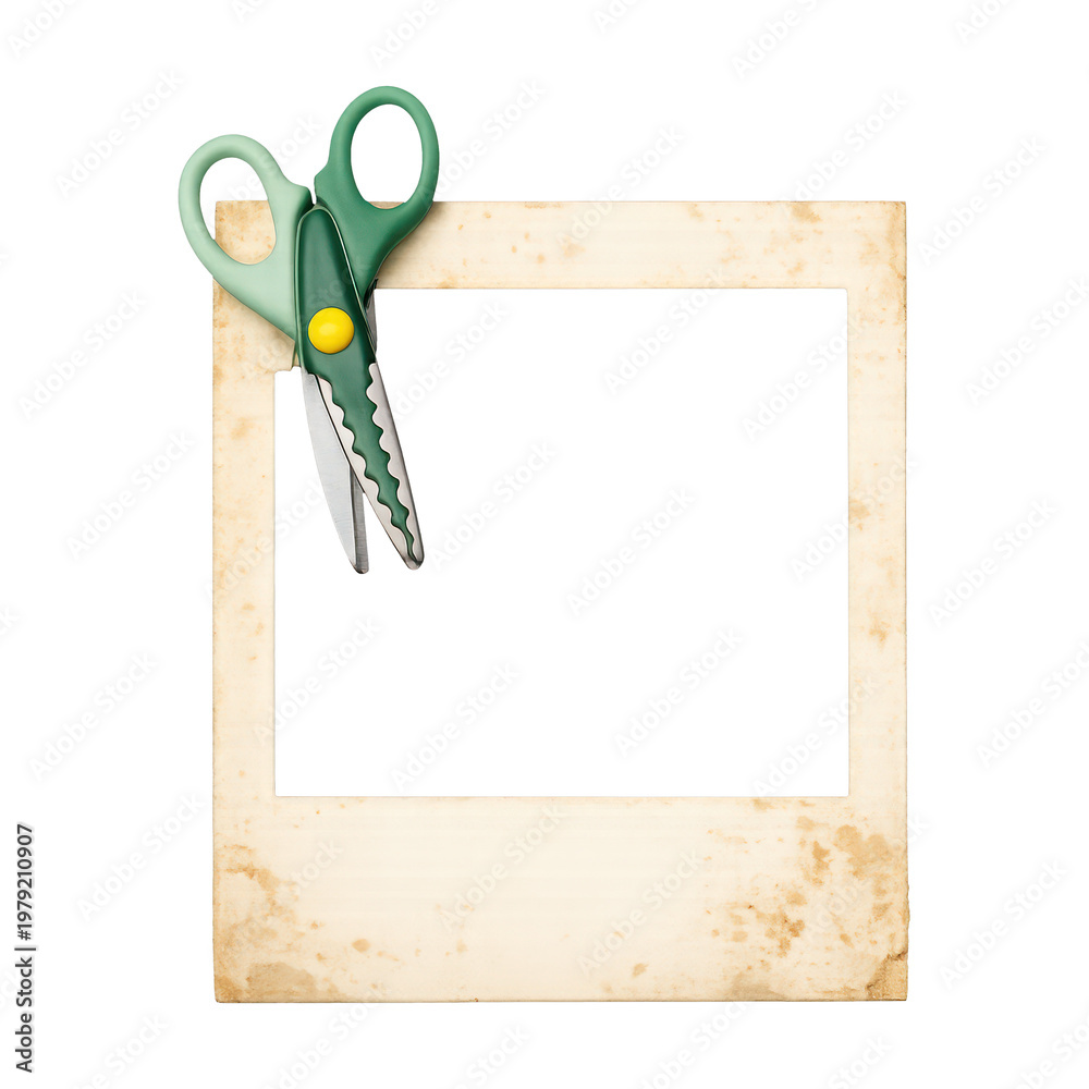 Fototapeta premium PNG Vintage frame with decorative scissors.