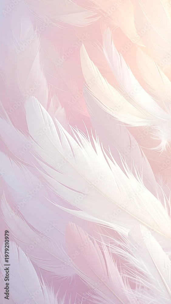 Fototapeta premium Soft pink background with white feathers
