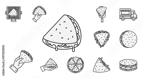 Mexican Food Icons: Tacos, Quesadillas, Burritos, Food Truck