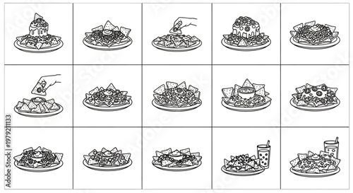 Nachos With Toppings Vector Illustration Set
