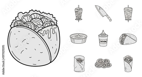 Shawarma and Falafel Icons: Middle Eastern Food Vector Illustration