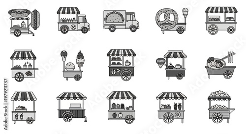 Street Food Carts and Trucks Collection - Fast Food Business Icons