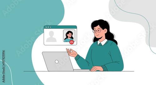 Woman on video call using laptop, online communication, remote work, business meeting