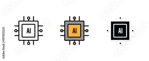 Modern Artificial Intelligence Microchip Processor Sticker Icon for Computer Hardware Tech Development Digital Connectivity and High Performance Computing System Designs