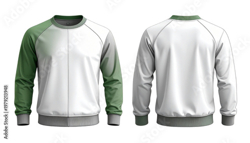 Green and gray long-sleeve crew neck sweatshirt with front pockets Vector