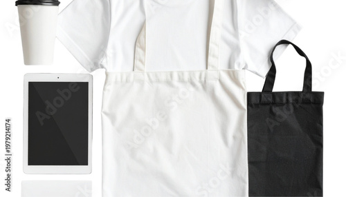 Elegant white shirt with attached black tote bag on hanger Vector