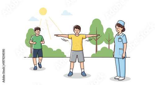 People standing in different poses outside.