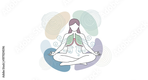 Woman Meditating with Visible Lungs for Breath Awareness.