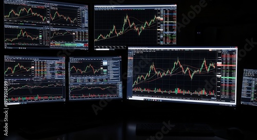 Black and white stock market trading chart with candlestick patterns