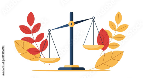 Scales with autumn leaves balanced evenly.