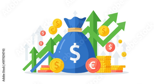 Blue money bag with dollar sign.