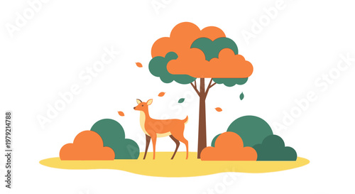 Deer standing under autumn tree.