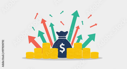 Money bag with dollar sign and coins.