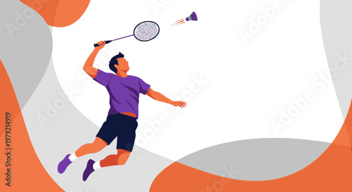 Man Playing Badminton with Racket.