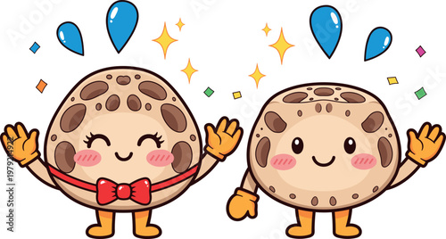 Cute cookie characters illustration with smiling cartoon biscuits and playful expressions isolated on white background, fun dessert mascot vector design