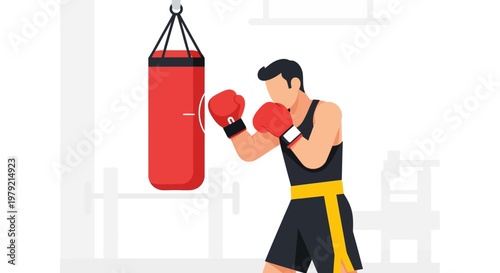 Man Wearing Boxing Gloves Training.